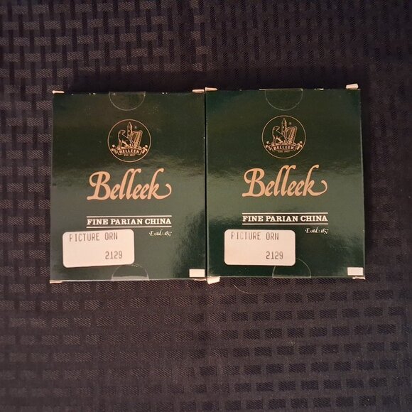 Belleek Christmas Hanging Ornament Small Bell Shaped Picture Frame Set of 2 NIB - Picture 5 of 5